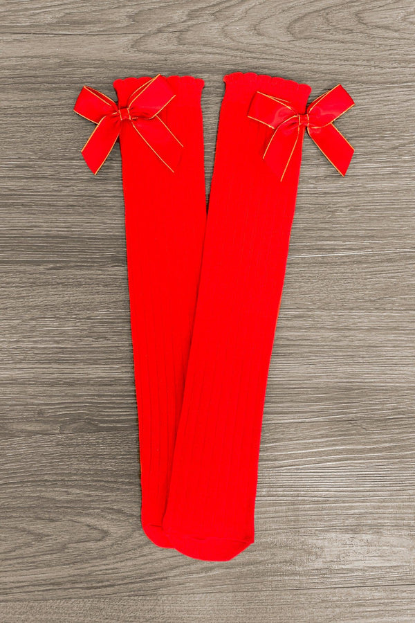 Red & Gold Bow Socks - Sparkle in Pink