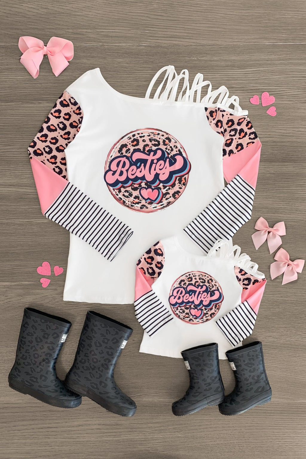 Mom & Me - "Besties" Cold Shoulder Top - Sparkle in Pink
