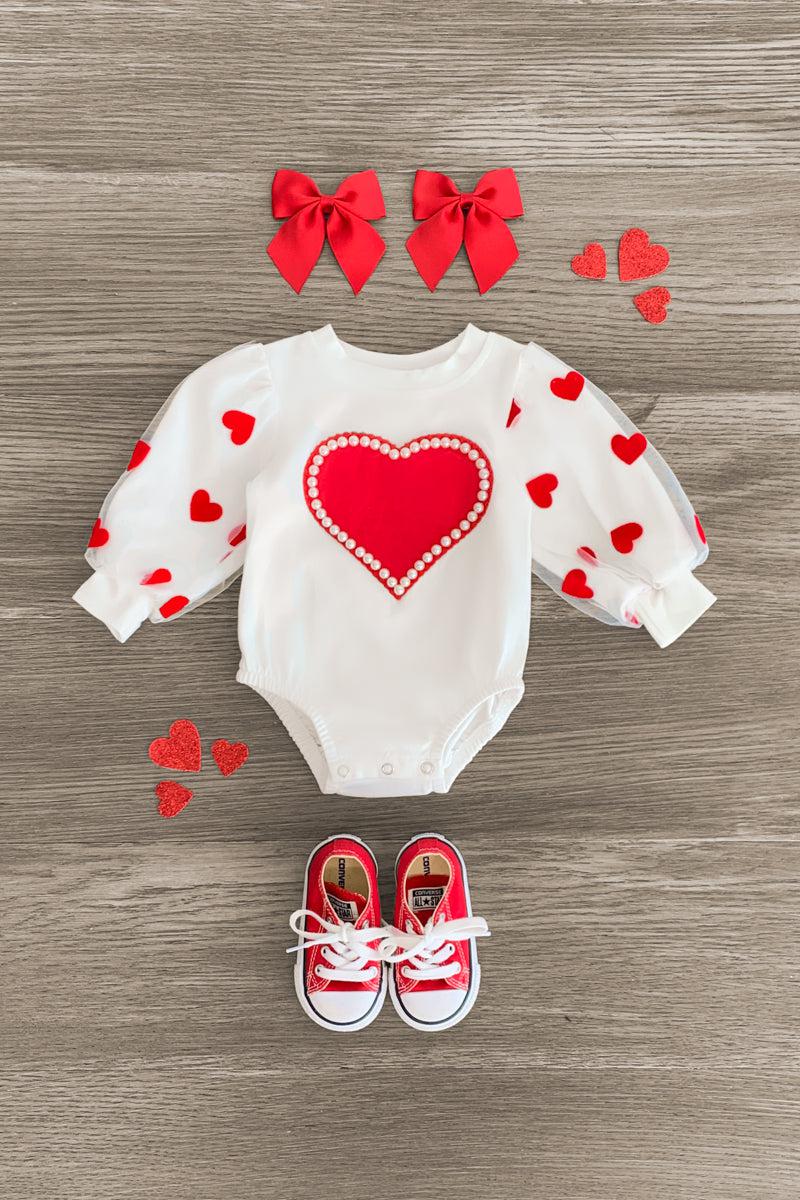 Hearts & Pearls Red Skirt Set & Onesie - Sparkle in Pink