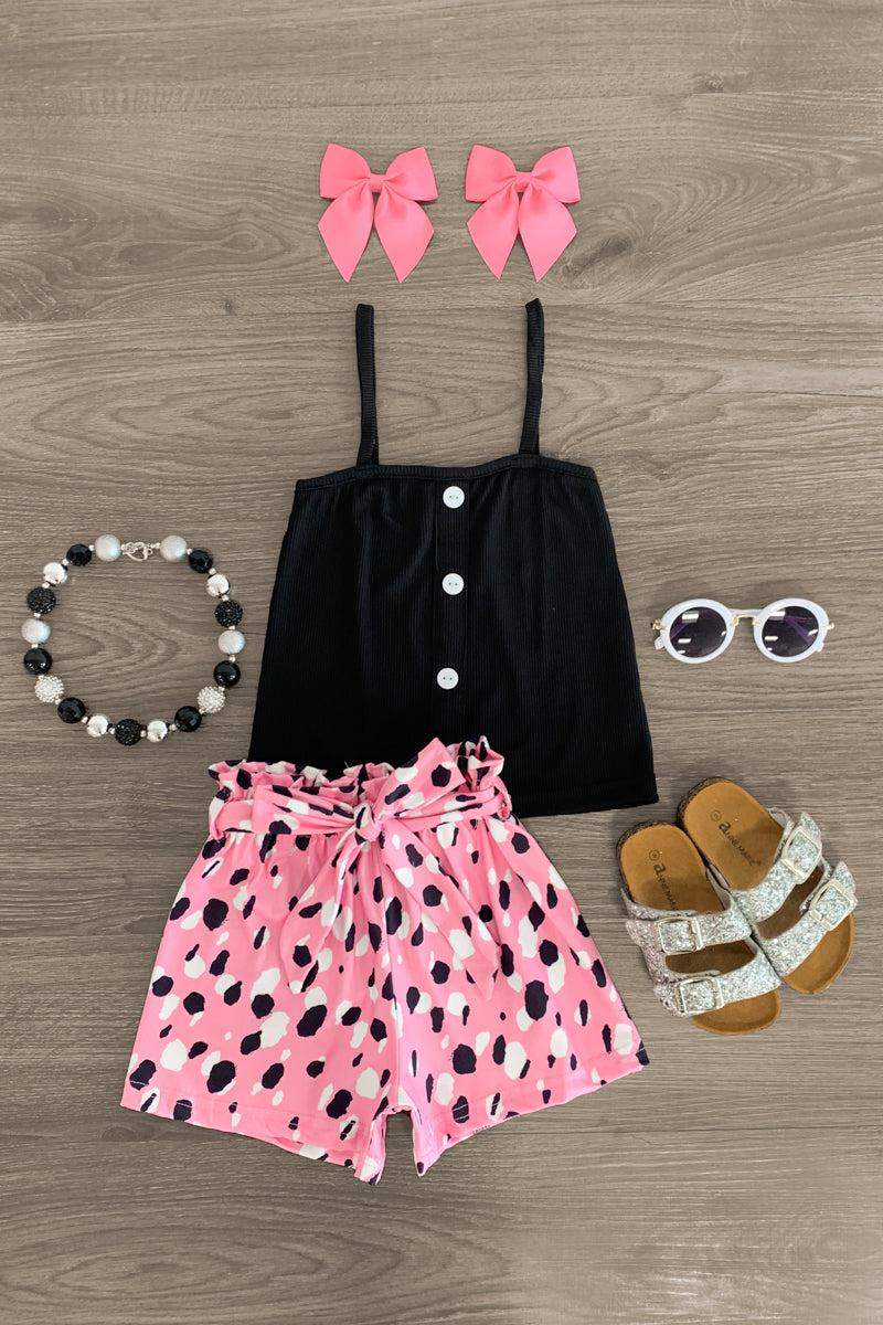Black & Pink Leopard Short Set | Sparkle In Pink