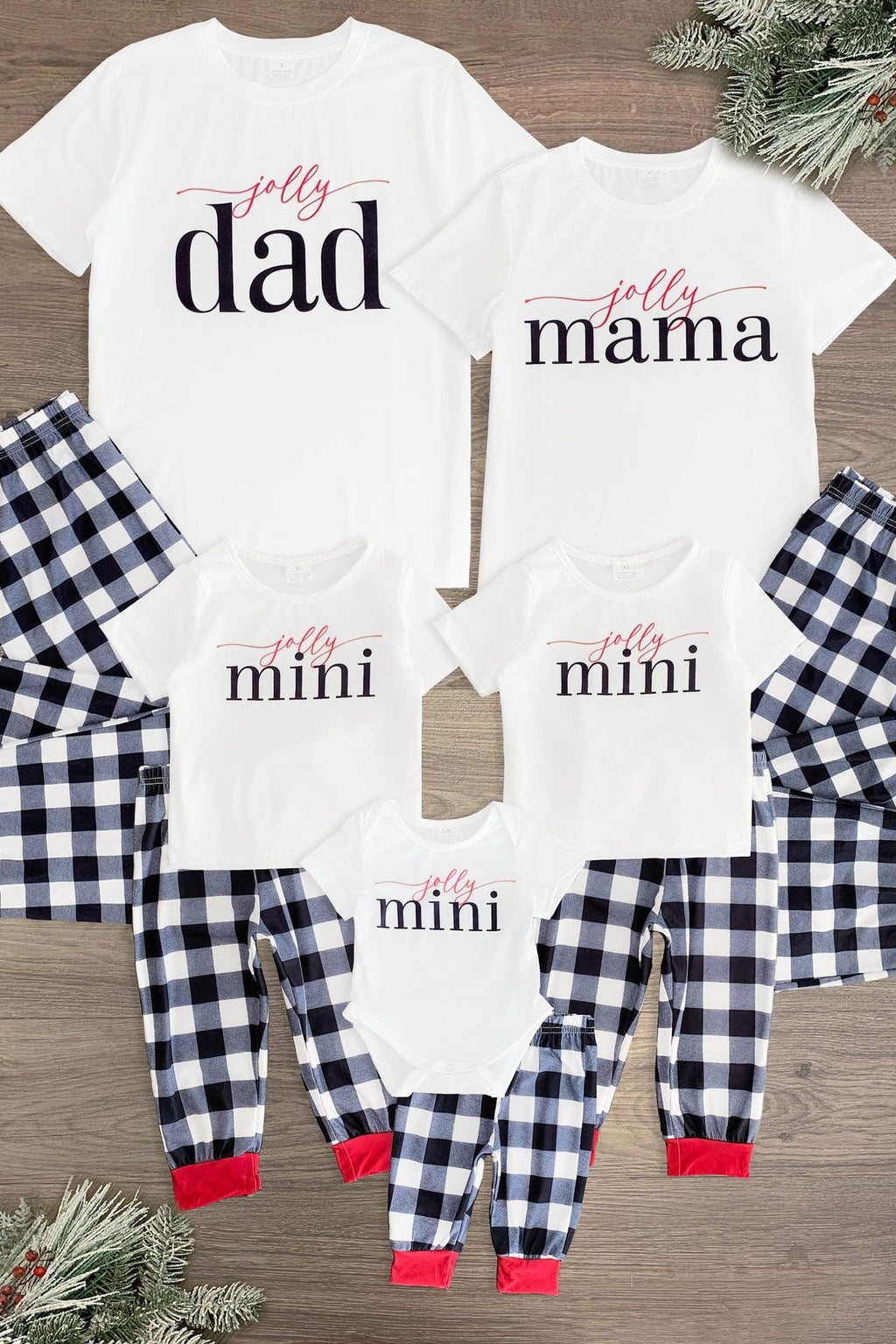 "Jolly Mini, Mama, Dad" Plaid Family Pajamas - Sparkle in Pink