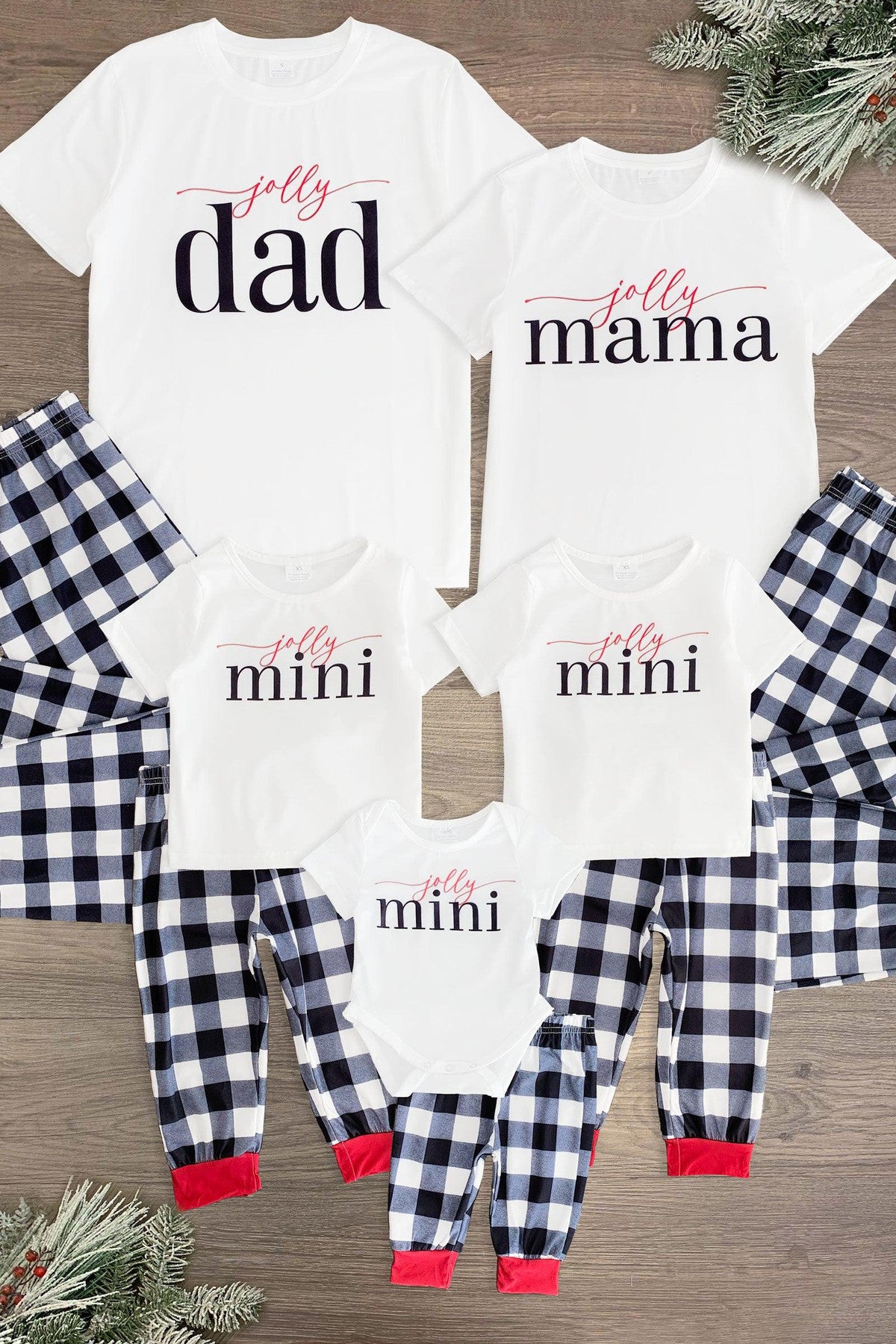 "Jolly Mini, Mama, Dad" Plaid Family Pajamas - Sparkle in Pink