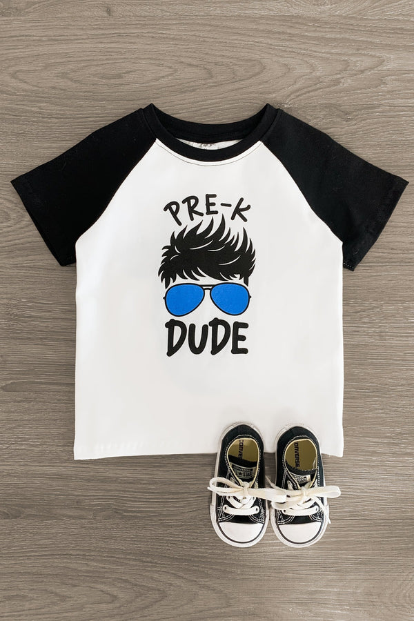 "Pre-K - 3rd Grade Dude" White & Black Top - Sparkle in Pink