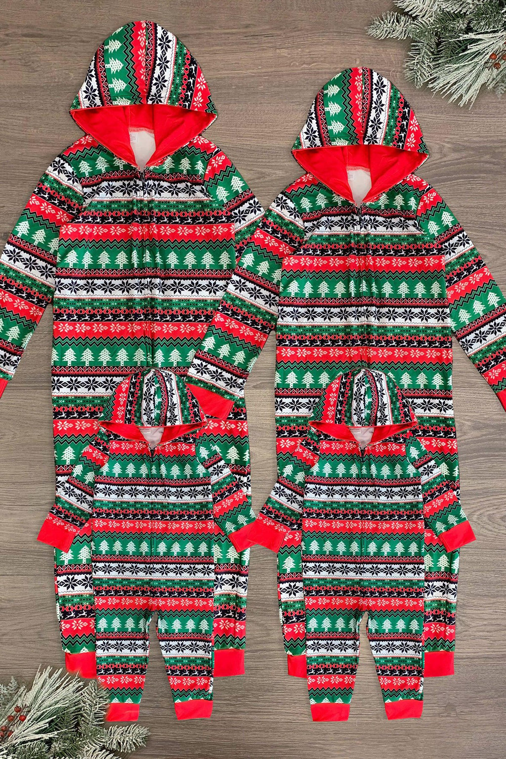 Family Red & Green Winter Onesie Pajamas - Sparkle in Pink