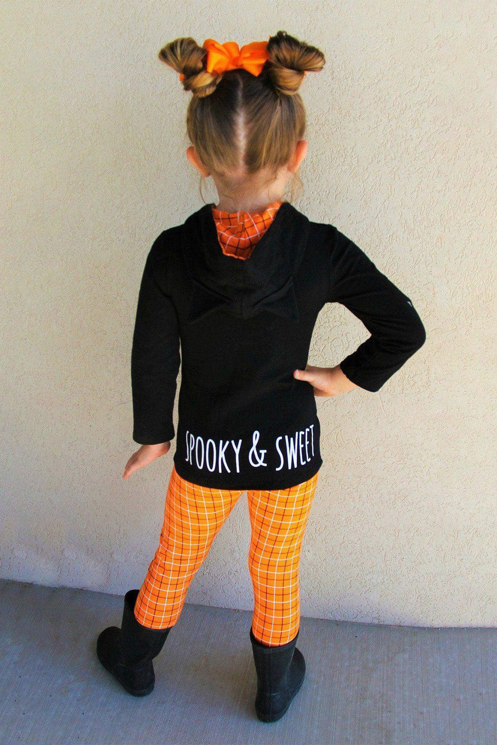 Black Cat Orange Plaid Hoodie Set - Sparkle in Pink