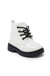 White Glitter Lace-Up Combat Boots - Sparkle in Pink