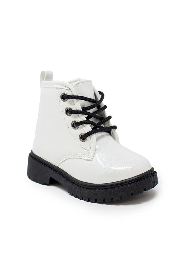 White Glitter Lace-Up Combat Boots - Sparkle in Pink