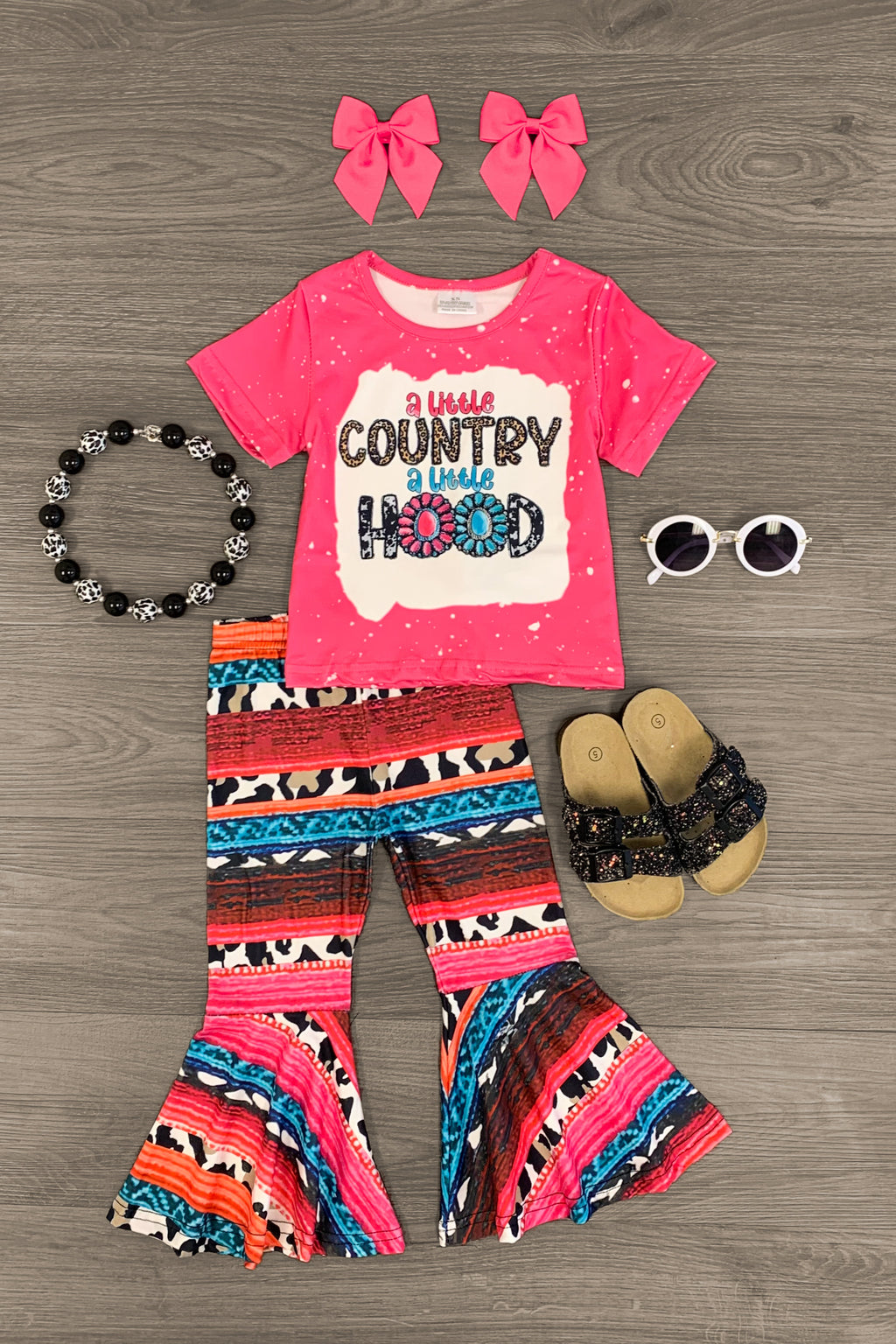 "A Little Country A Little Hood" Pink Bell Bottom Set - Sparkle in Pink
