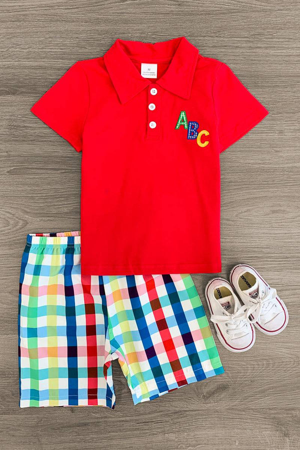ABC Gingham Short Set - Sparkle in Pink