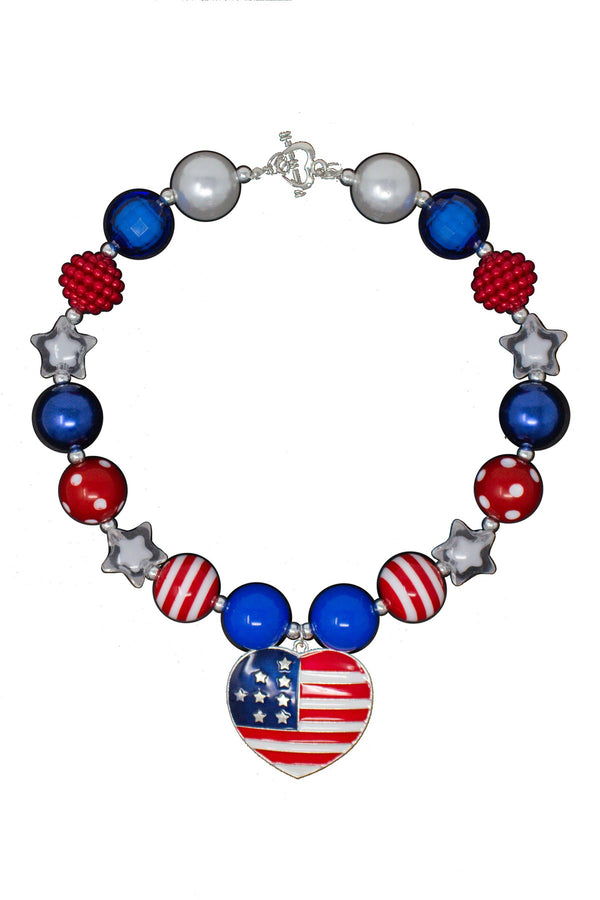 American Flag Heart Bubblegum Necklace - Sparkle in Pink