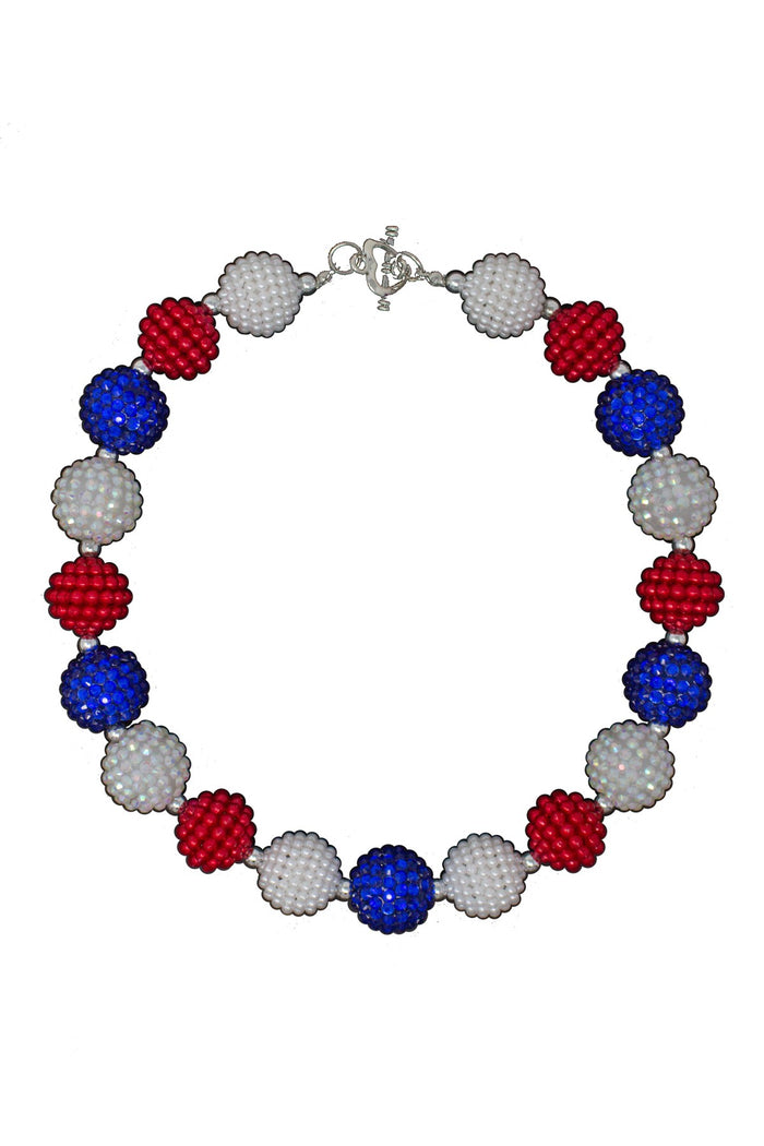 American Textured Bubblegum Necklace - Default Title - Textured bubblegum necklace with alternating red, white, and blue beads and a silver clasp.