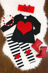 B&W Stripe Red Glitter Heart Outfit - Sparkle in Pink