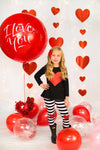 B&W Stripe Red Glitter Heart Outfit - Sparkle in Pink