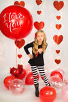 B&W Stripe Red Glitter Heart Outfit - Sparkle in Pink