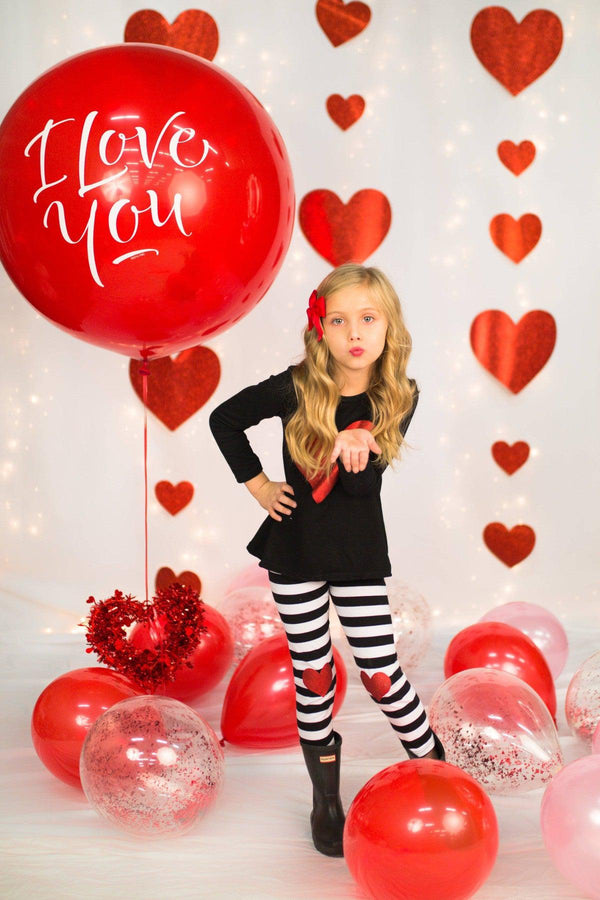 B&W Stripe Red Glitter Heart Outfit - Sparkle in Pink