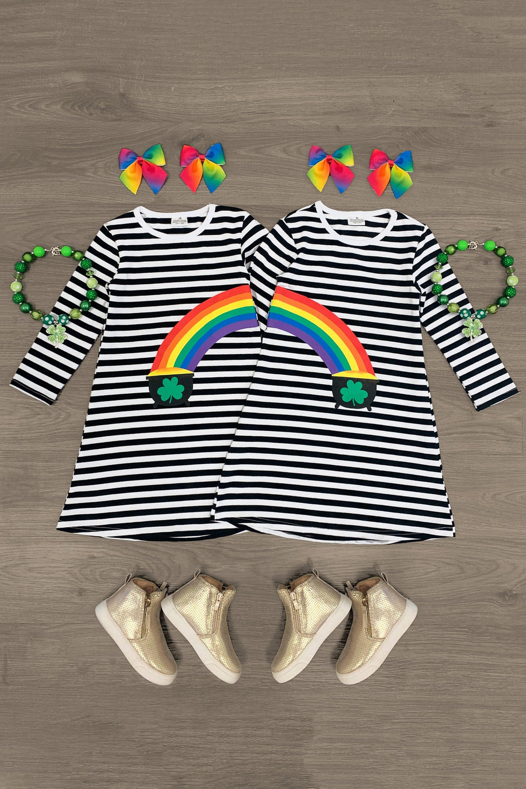 Best Friends Black & White Stripe Pot of Gold Dress - Sparkle in Pink
