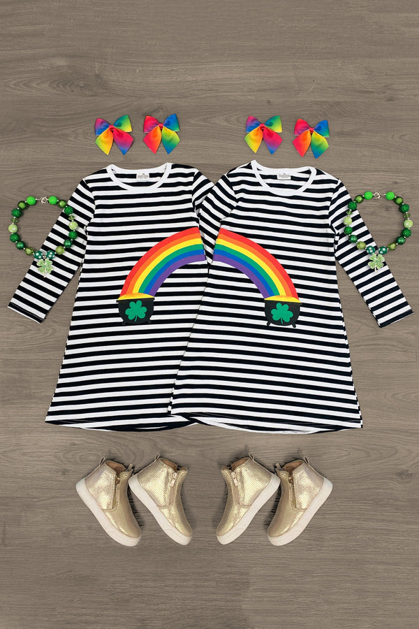Best Friends Black & White Stripe Pot of Gold Dress - Sparkle in Pink