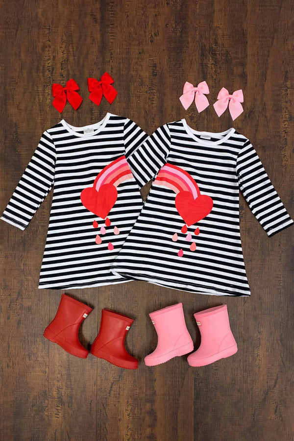 BEST FRIENDS Heart Rainbow Stripe Dress - Sparkle in Pink