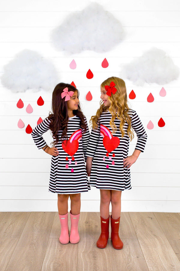 BEST FRIENDS Heart Rainbow Stripe Dress - Sparkle in Pink
