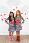 BEST FRIENDS Heart Rainbow Stripe Dress - Sparkle in Pink