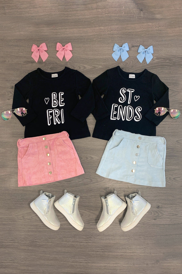 "Best Friends" Pink and Blue Skirt Set - Sparkle in Pink