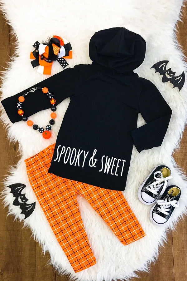 Black Cat Orange Plaid Hoodie Set - Sparkle in Pink