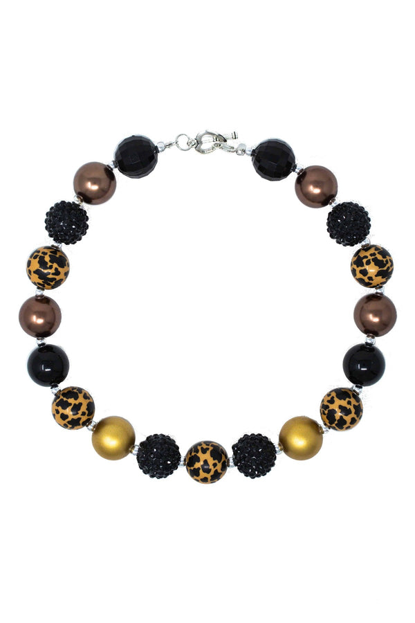 Black Cheetah Bubblegum Necklace - Sparkle in Pink
