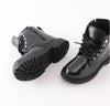 Black Glitter Lace-Up Combat Boots - Sparkle in Pink