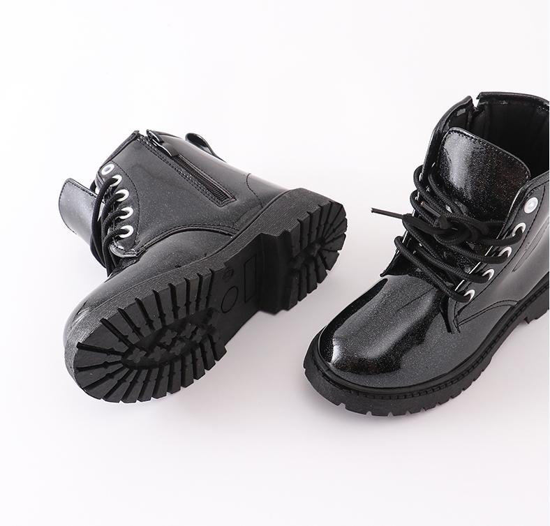 Black Glitter Lace-Up Combat Boots - Sparkle in Pink