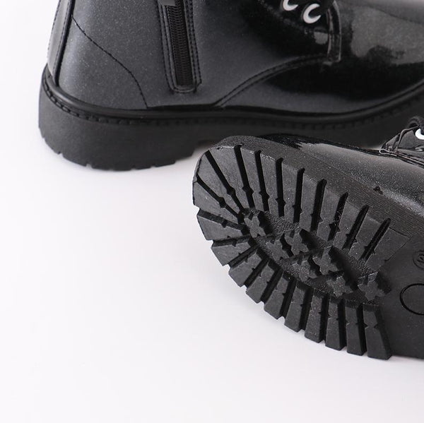 Black Glitter Lace-Up Combat Boots - Sparkle in Pink