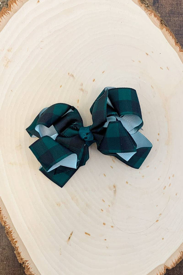 Black & Green Plaid Bows - Sparkle in Pink