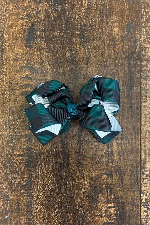 Black & Green Plaid Bows - Sparkle in Pink