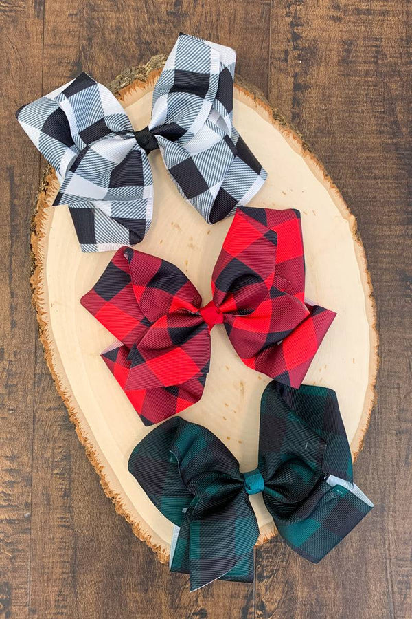 Black & Green Plaid Bows - Sparkle in Pink