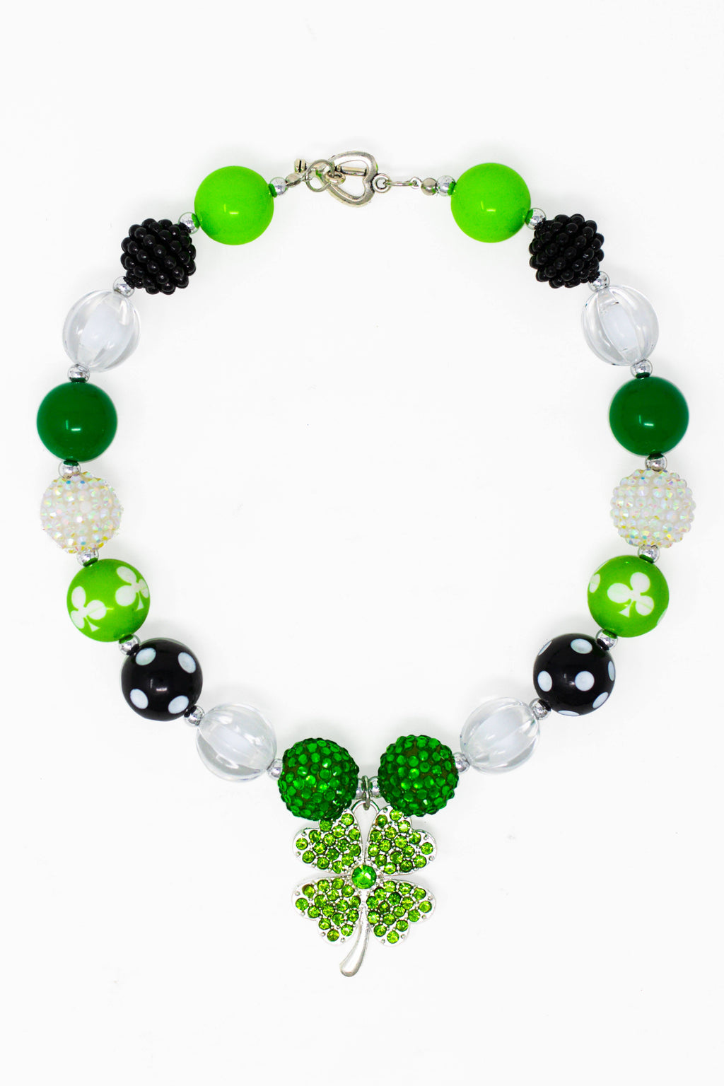 Black & Green Rhinestone Shamrock Necklace - Sparkle in Pink