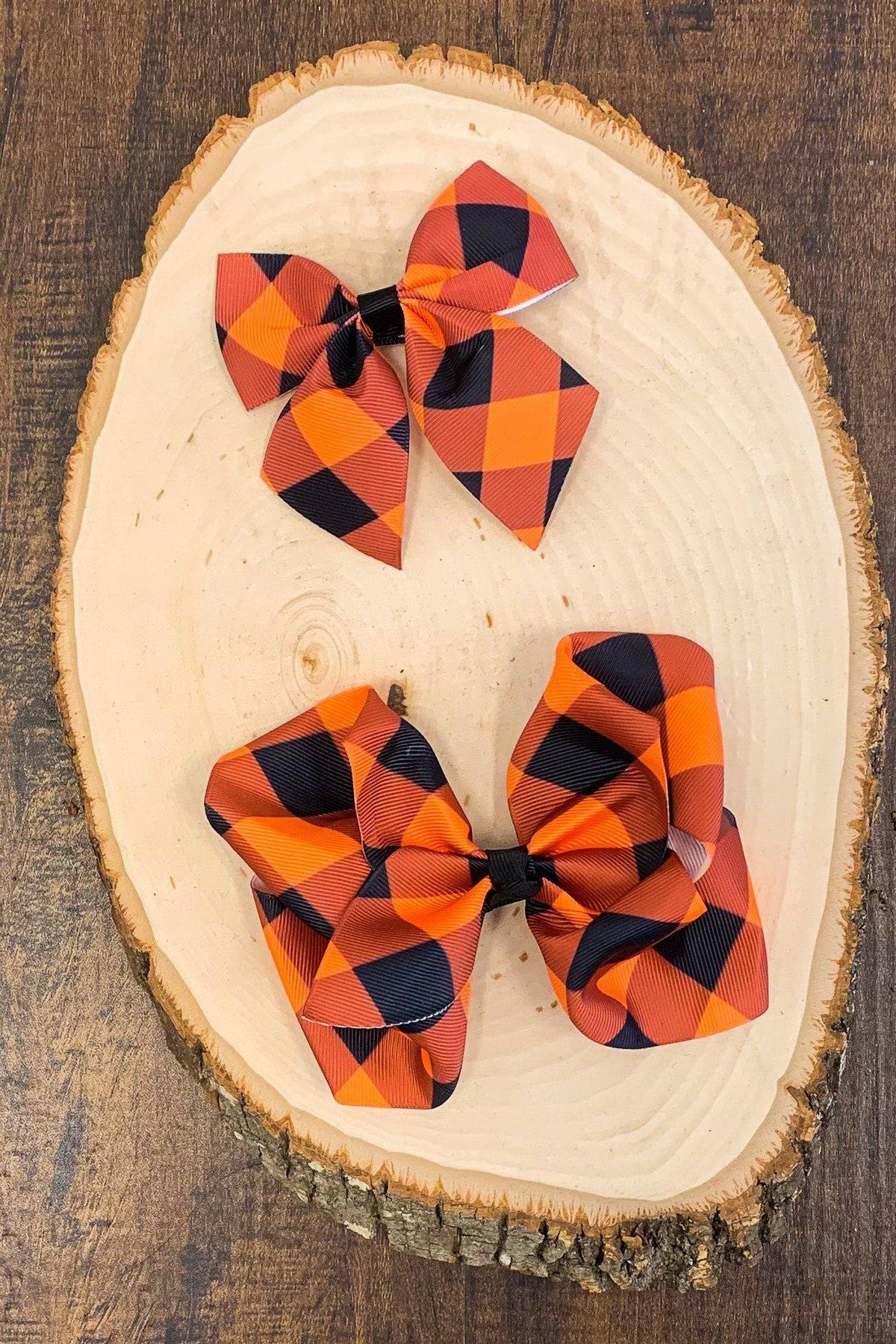 Black & Orange Plaid Bows - Sparkle in Pink