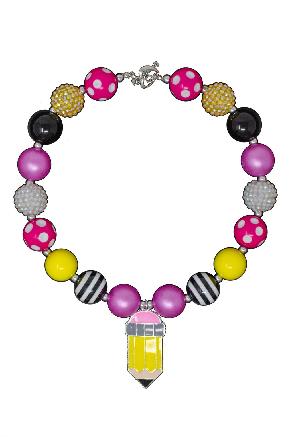 Black & Pink Pencil Bubblegum Necklace - Sparkle in Pink