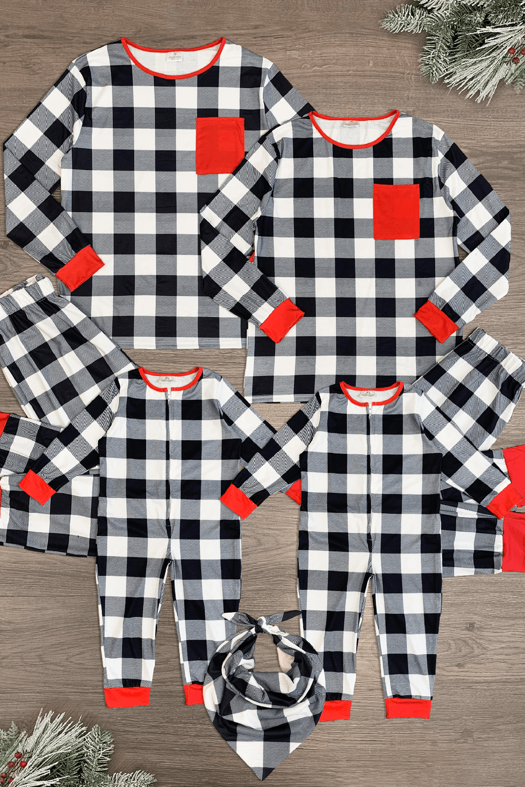 Black & White Buffalo Plaid Pajamas - & Pet Bandana! - Sparkle in Pink