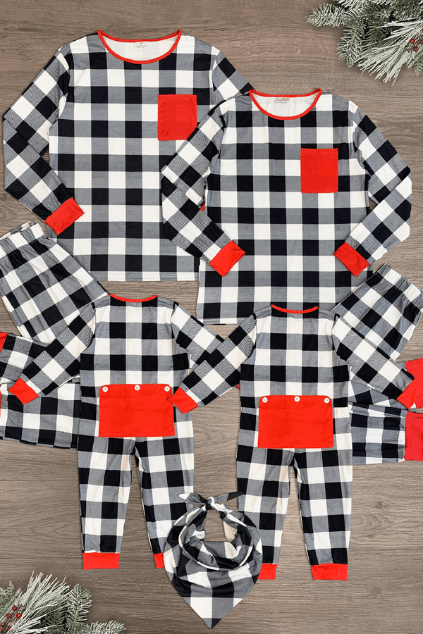 Black & White Buffalo Plaid Pajamas - & Pet Bandana! - Sparkle in Pink