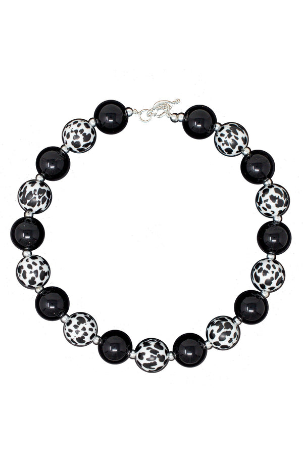 Black & White Cheetah Bubblegum Necklace - Sparkle in Pink