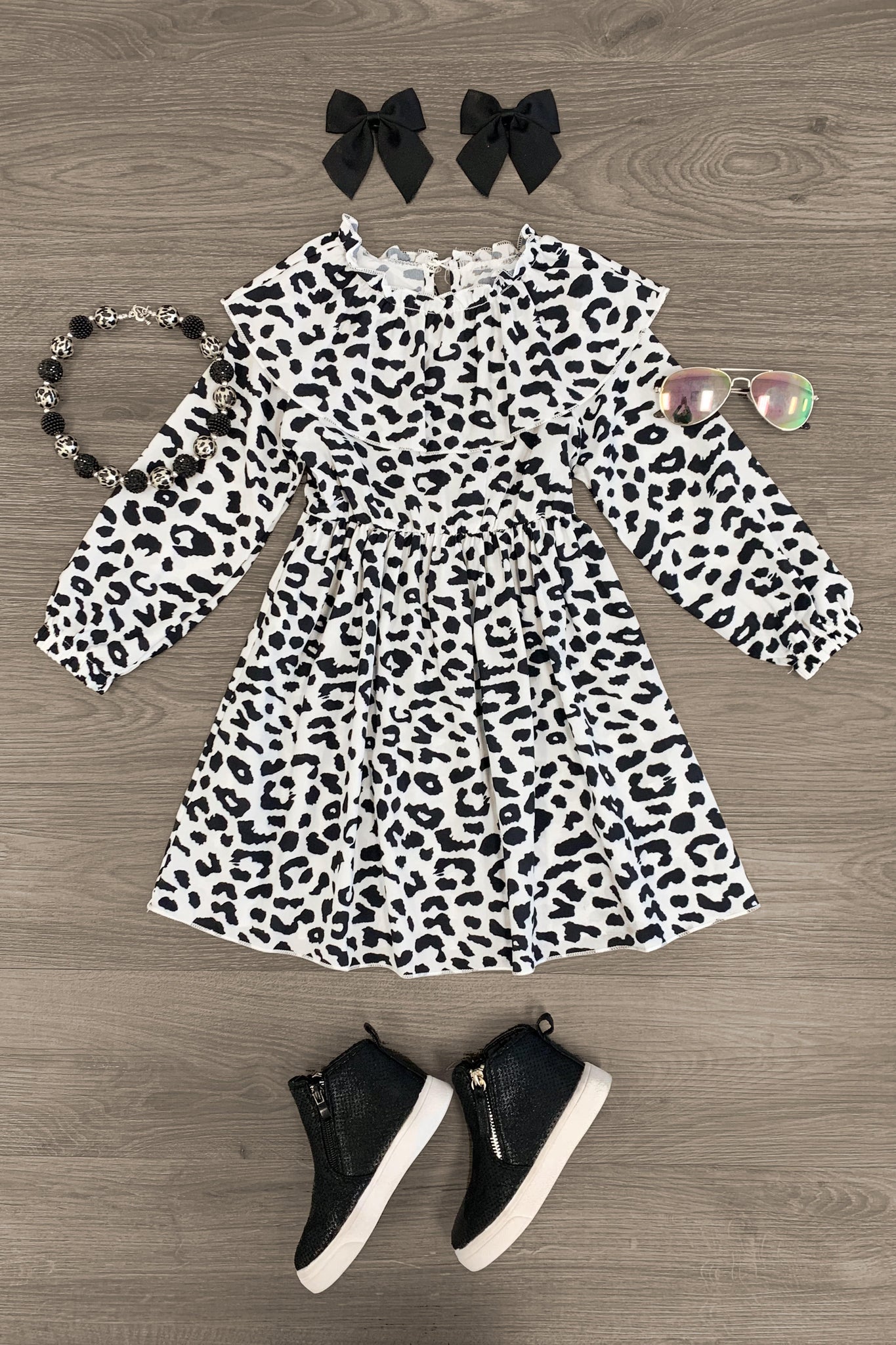 Black & White Cheetah Ruffle Dress - Sparkle in Pink
