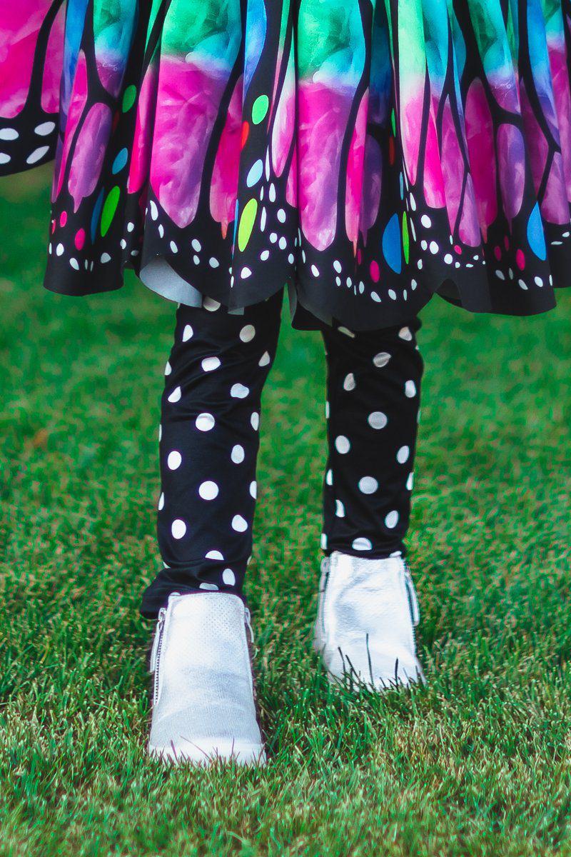 Black & White Polka Dot Leggings - Sparkle in Pink