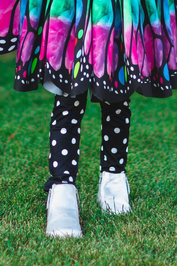 Black & White Polka Dot Leggings - Sparkle in Pink