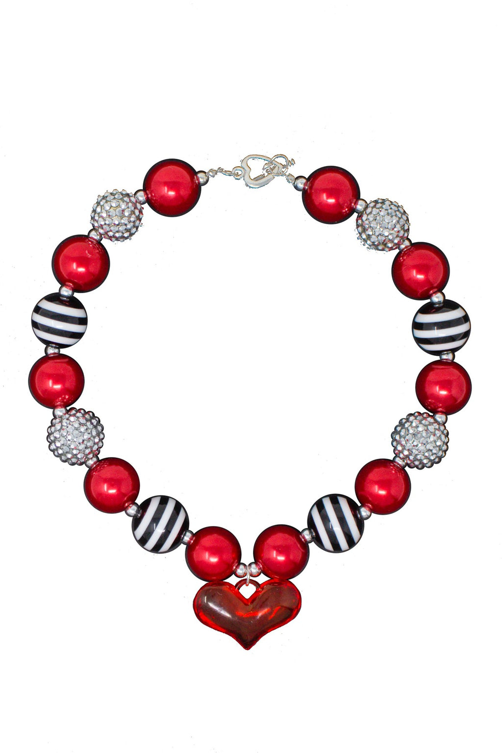Black & White Stripe Heart Bubblegum Necklace - Sparkle in Pink
