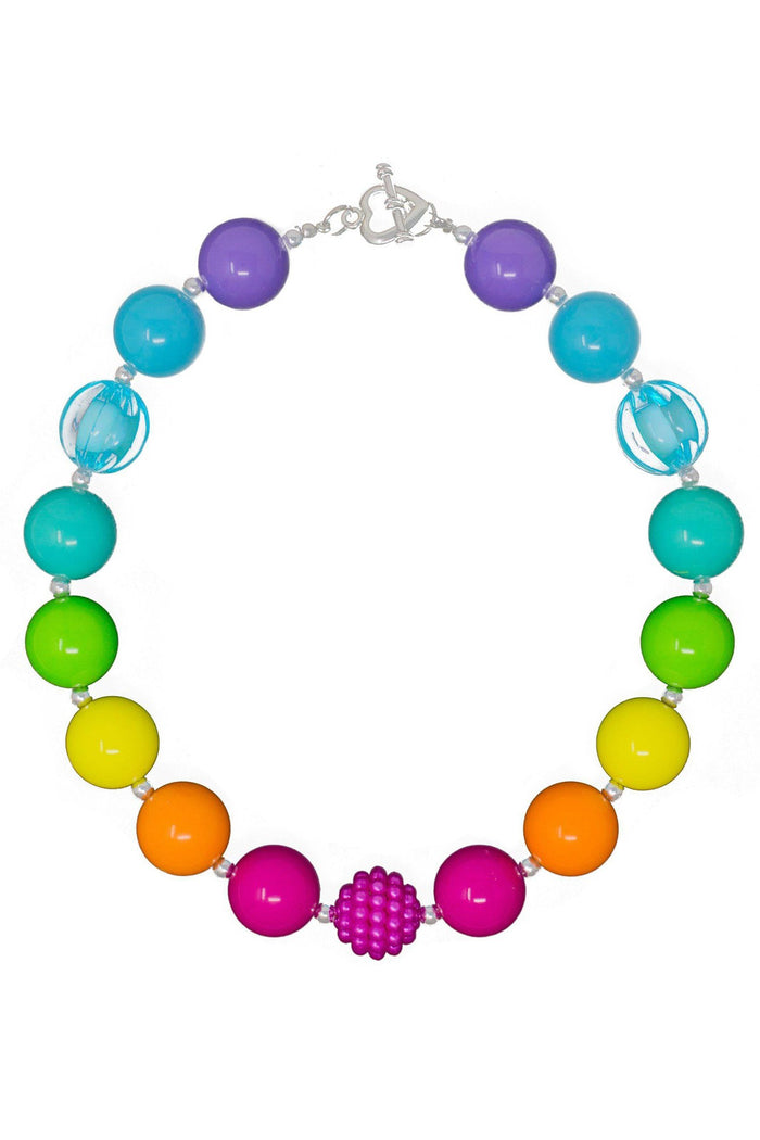 Bright Rainbow Bubblegum Necklace - Default Title - Colorful bubblegum bead necklace with gradient rainbow hues and a silver clasp.