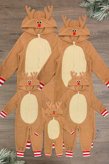 Brown Reindeer Family Onesie Pajamas Sparkle In Pink
