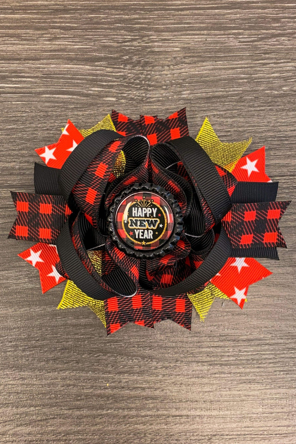 Buffalo Plaid "Happy New Year" Bow - Sparkle in Pink