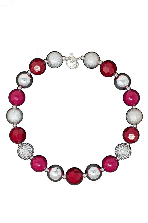 Burgundy & Silver Bubblegum Necklace - Sparkle in Pink