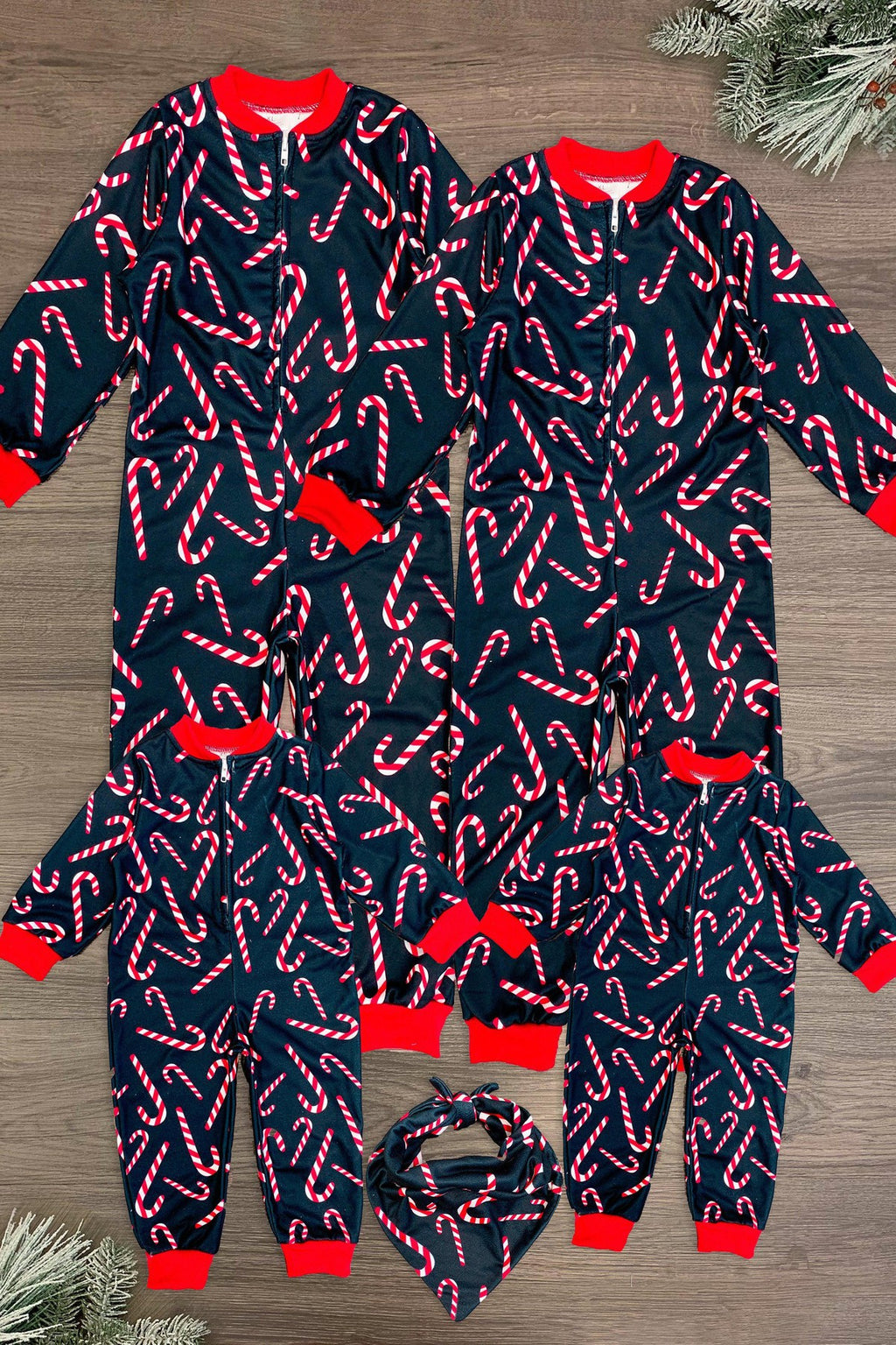Candy Cane Onesie Family Pajamas - AND PET BANDANA! - Sparkle in Pink