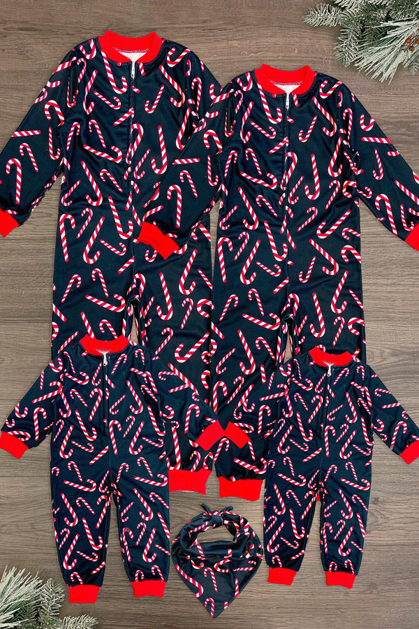 Candy Cane Onesie Family Pajamas - AND PET BANDANA! - Sparkle in Pink