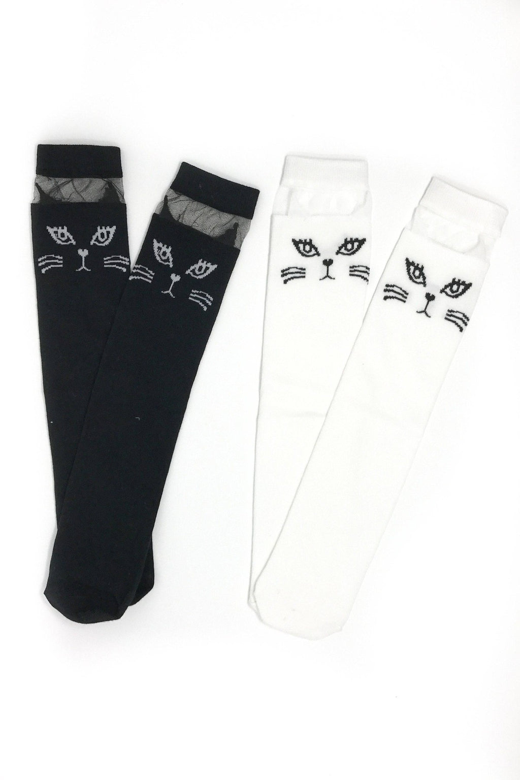 Cat Knee High Socks - Black or White - Sparkle in Pink